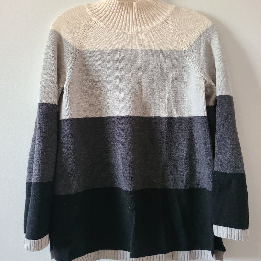Charter Club Womens Colorblock Mock Neck Wide Slv Sweater (Size PS)